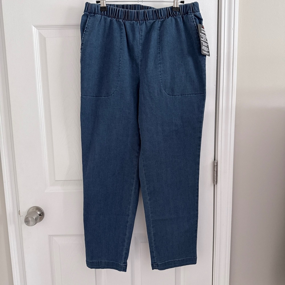 NWT Woman Within Denim Pants Womens 20W Petite Blue Elastic Waist Pull On Jeans